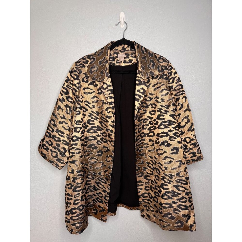 Chicos Leopard Print Open-Front Jacket Women’s 3P Black & Gold